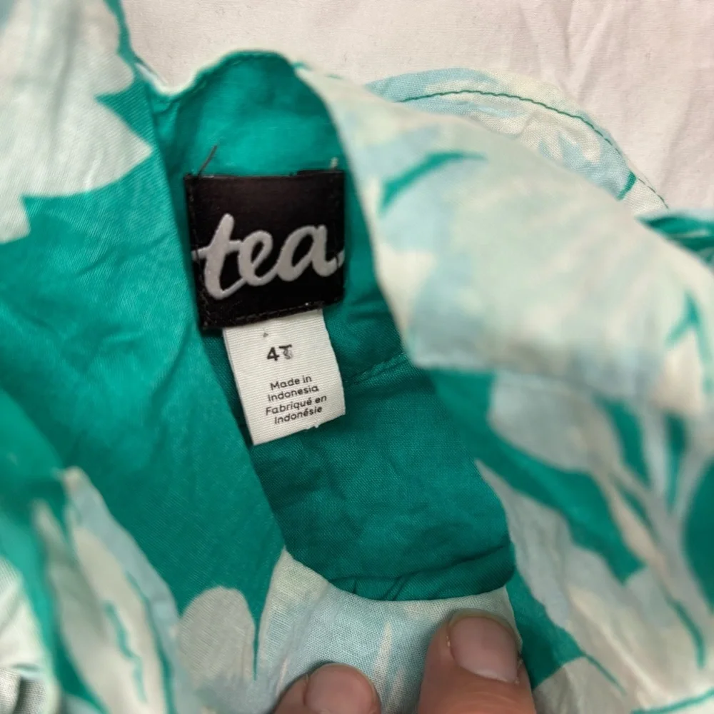 Tea Collection Green Floral Botanical Outfit Ruffle Top Bloomer Shorts Size 4T - Picture 3 of 5